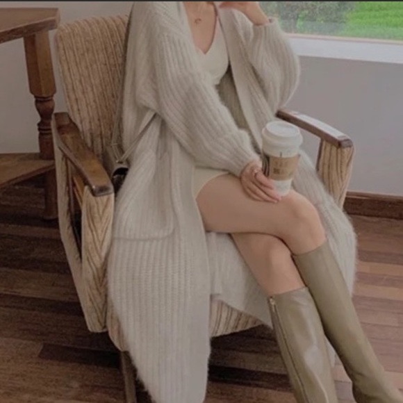 GORGEOUS Chunky Thick Oversized Long Over Knee Rib Tan Brush Soft Cardigan Coat - Picture 2 of 14